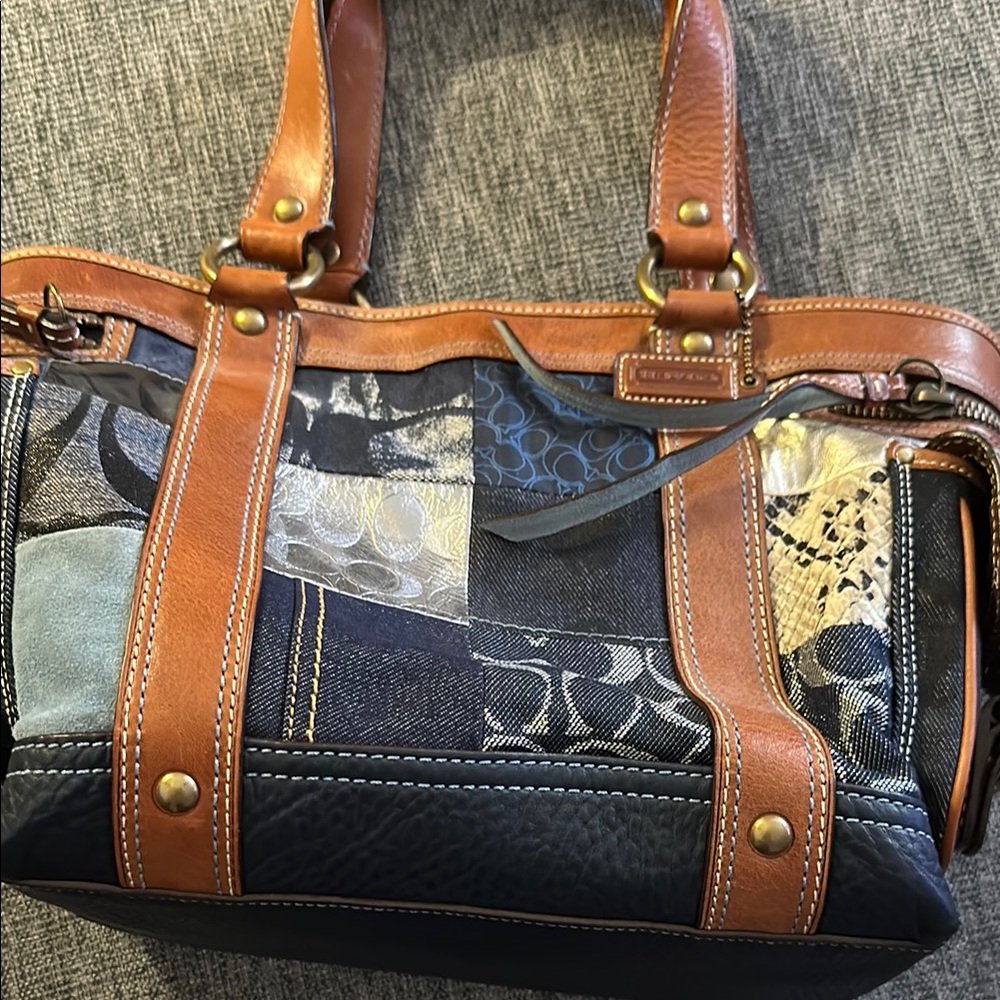 Coach Brown and Blue Patchwork Bag with Leather Accents - Picture 6 of 6